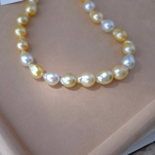 Golden South Sea Pearl Necklace, Baroque, 11.1-14.6mm