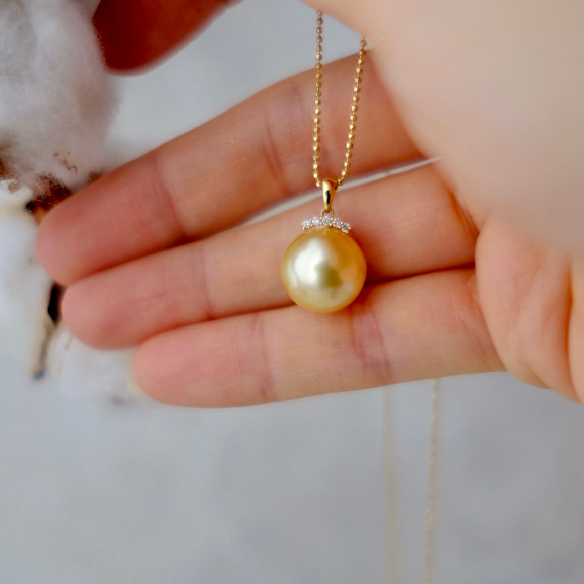 Golden South Sea Pearl, 18K Diamond Pendant, 11.7mm