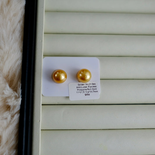 Golden South Sea Pair, Loose Pearl, Near Round, Rich Gold, 11*11.7/11.4*11.7mm