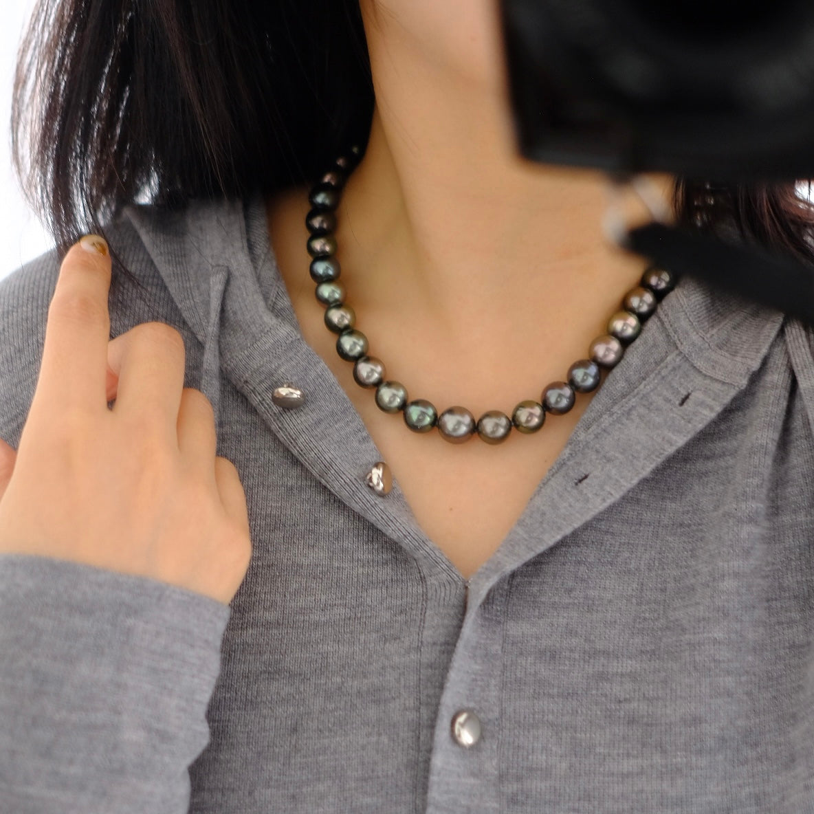 Tahitian Platinum Gray Necklace, 9.1-12.1mm, Pearl Necklace, GUILD Certificate