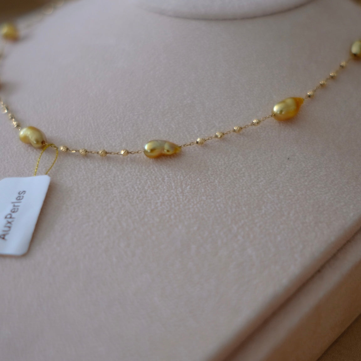 Golden South Sea Pearl Necklace, Keshi, 4.4-9.3mm