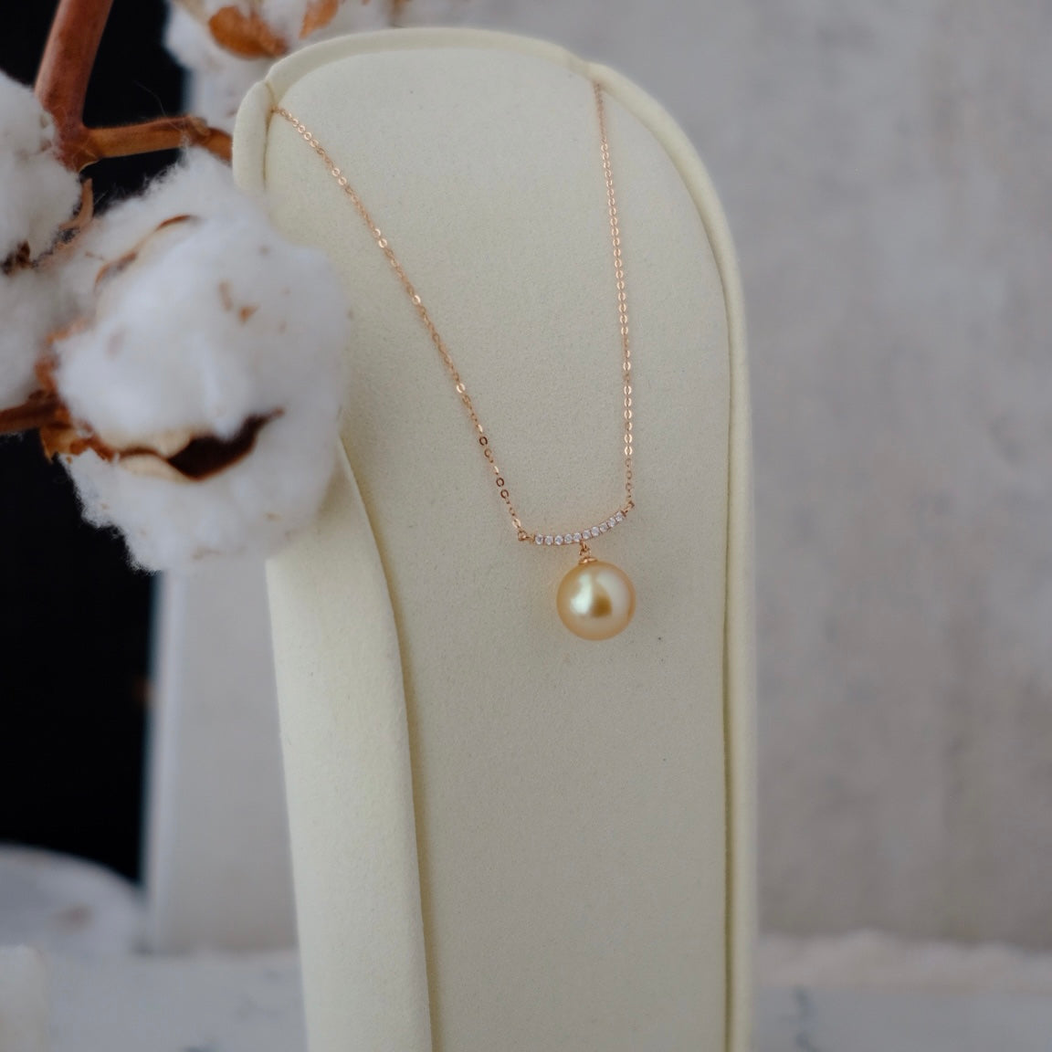 Golden South Sea Pearl, 18K Diamond Necklace, 11.7mm