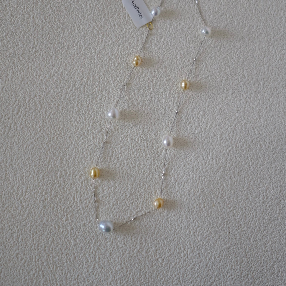 White and Golden South Sea Pearl, 18K Chain, Baroque, 6-9.2mm