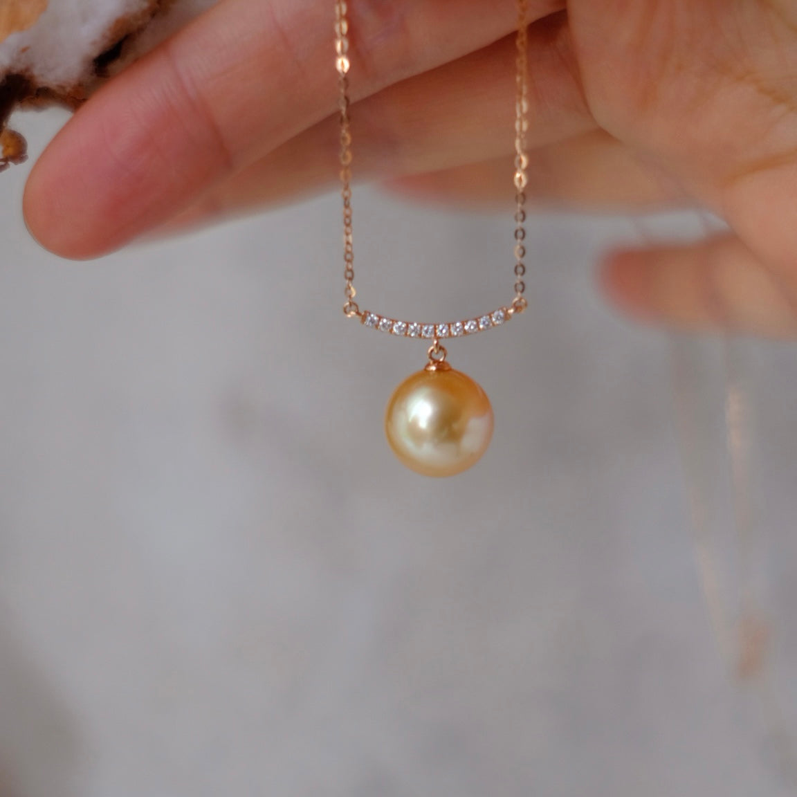 Golden South Sea Pearl, 18K Diamond Necklace, 11.7mm
