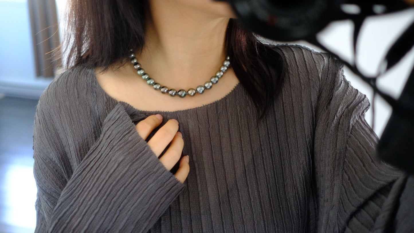 Tahitian Morandi Necklace, 8.2-11mm, Pearl Necklace, GUILD Certificate