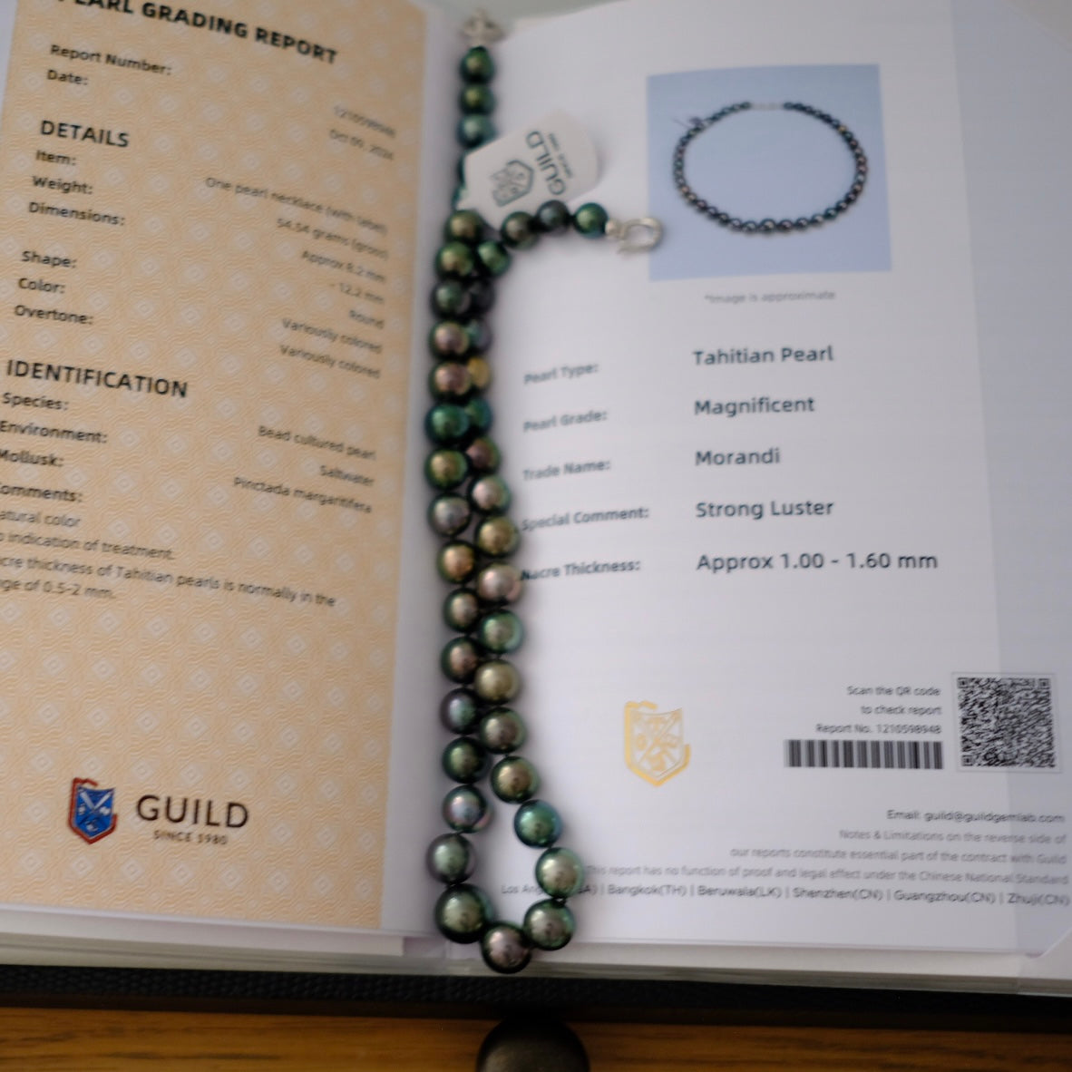 Tahitian Morandi Necklace, 8.2-12.2mm, Pearl Necklace, GUILD Certificate #8948