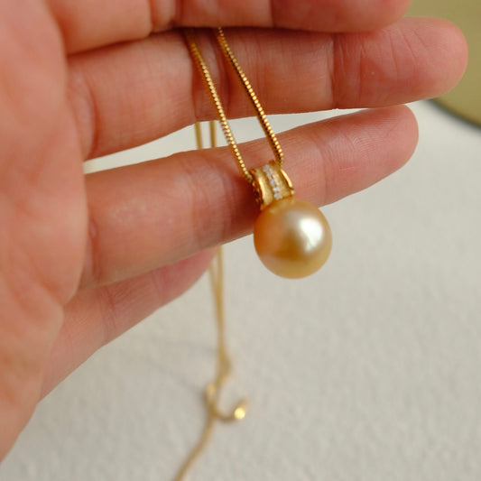Golden South Sea Pearl, 18K Diamond Pendant 0.034ct, 12.5*13.1mm