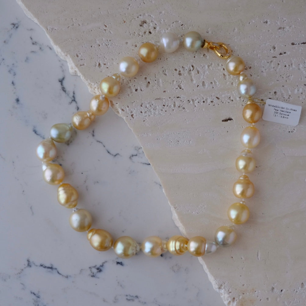 Golden South Sea Pearl Necklace, Baroque, 13.1-15.8mm