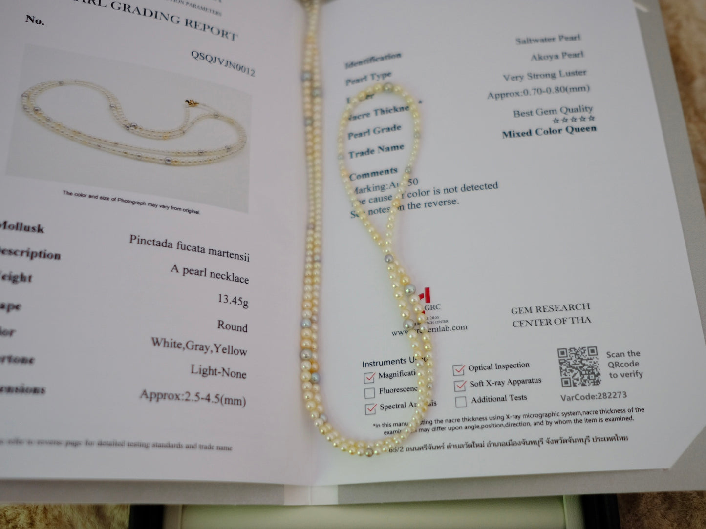 Akoya, 2.5-4.5mm, Long Pearl Necklace, 80cm, BEST GEM, GRC Certificate
