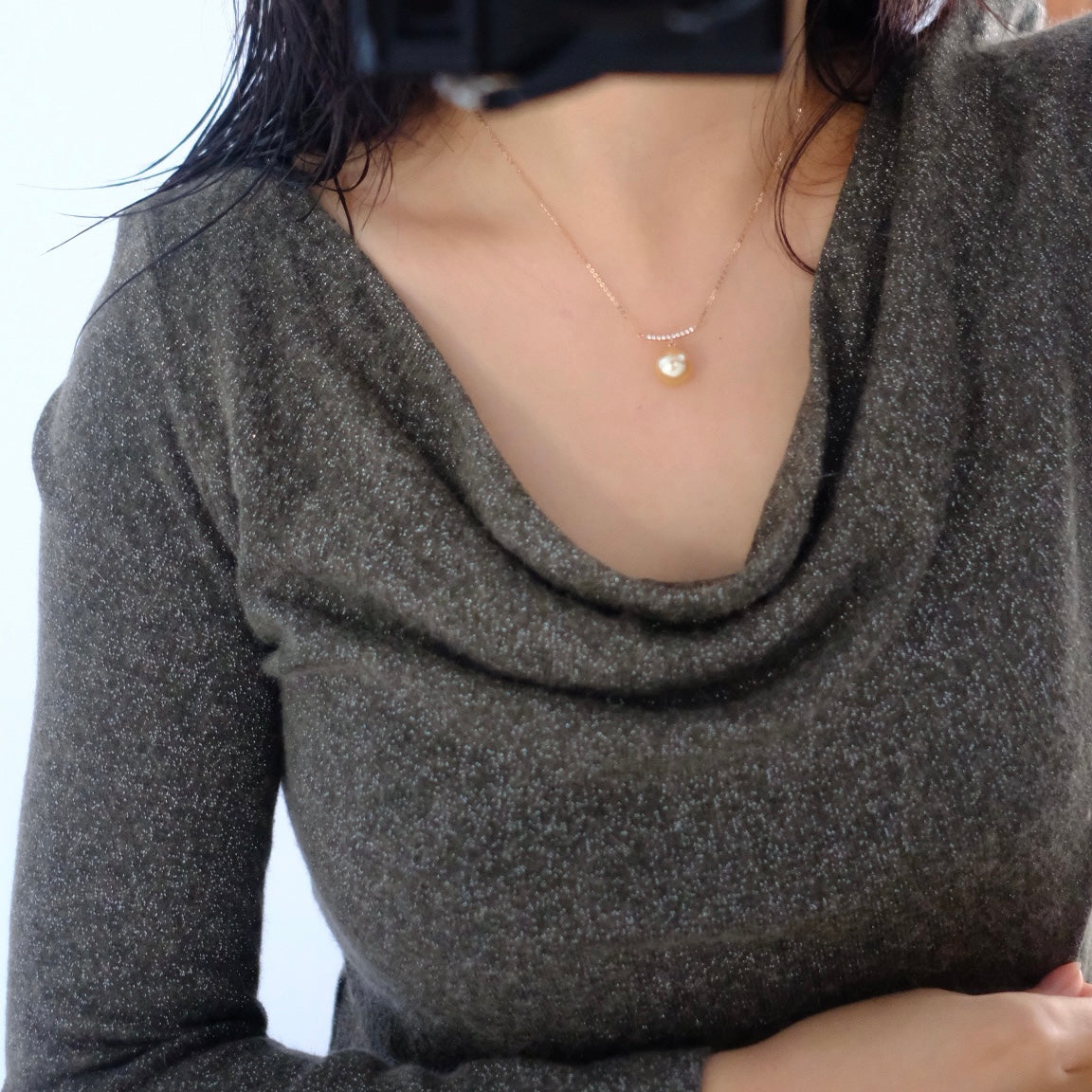 Golden South Sea Pearl, 18K Diamond Necklace, 11.7mm