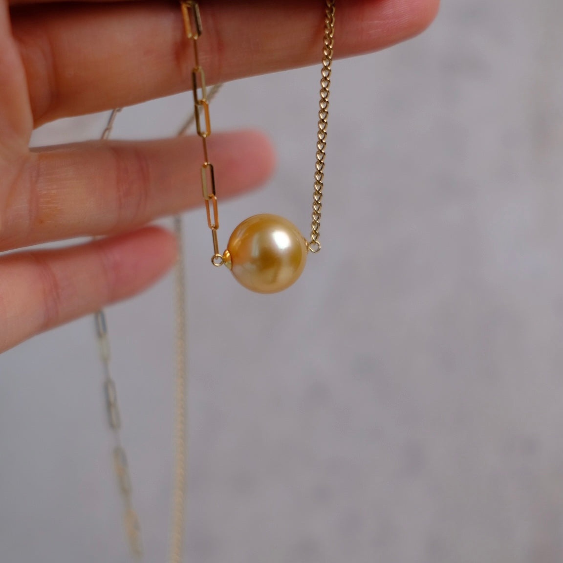 Golden South Sea Pearl, 18K Diamond Necklace, 12.9mm