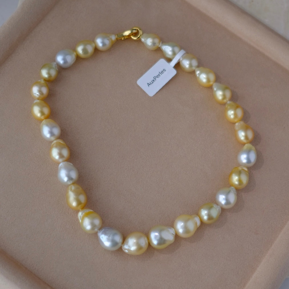 Golden South Sea Pearl Necklace, Baroque, 11.1-14.6mm