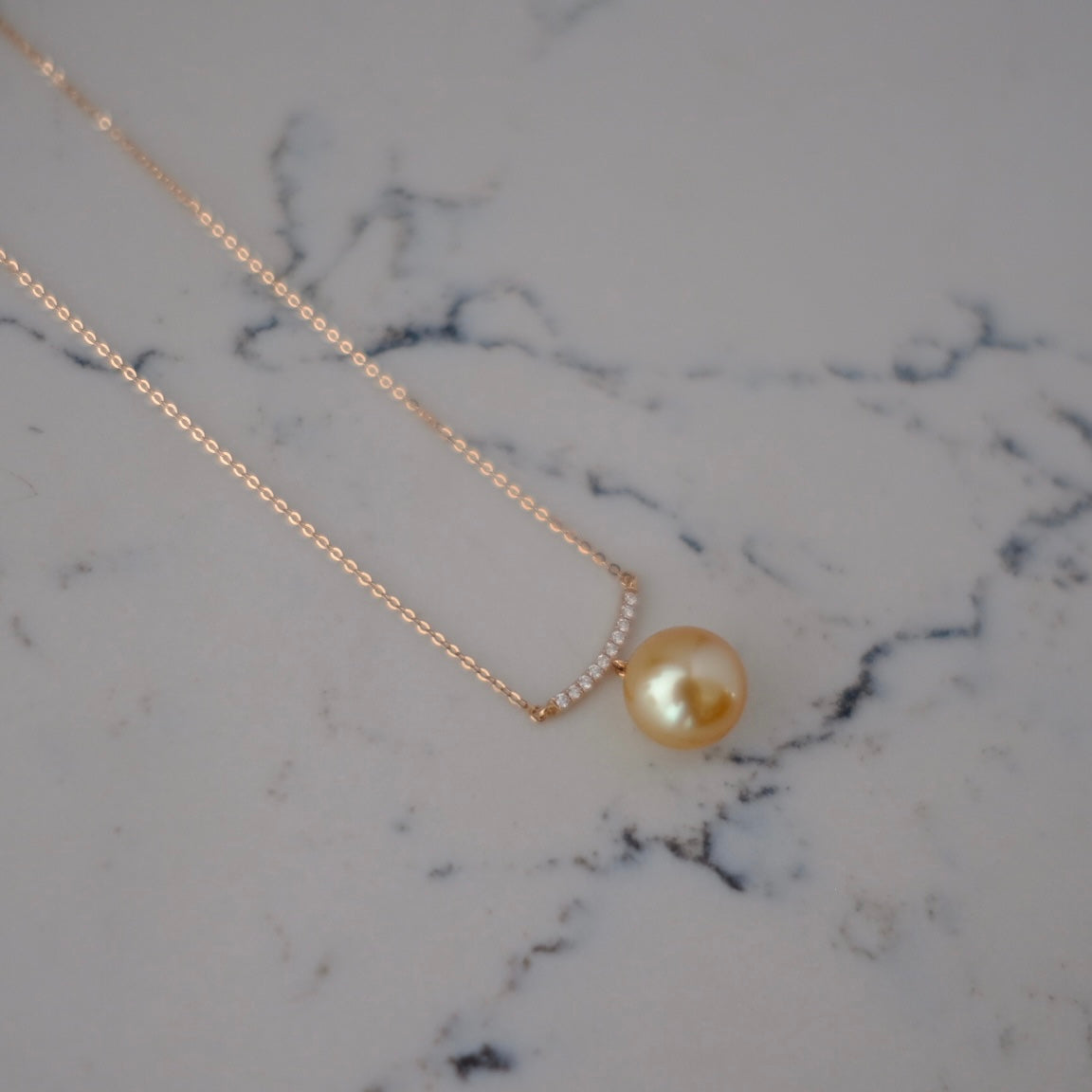 Golden South Sea Pearl, 18K Diamond Necklace, 11.7mm