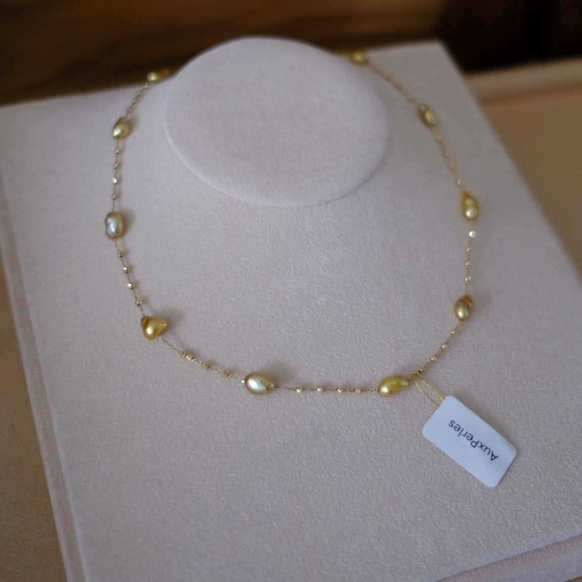 Golden South Sea Pearl Necklace, Keshi, 4.4-9.3mm
