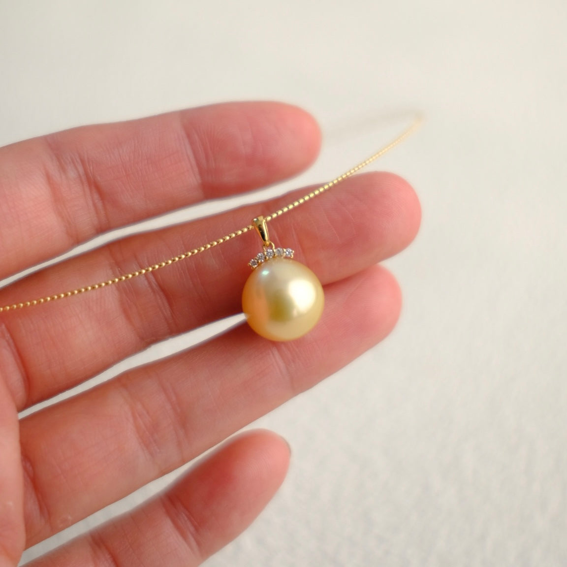Golden South Sea Pearl, 18K Diamond 0.04ct Pendant, 12.2mm