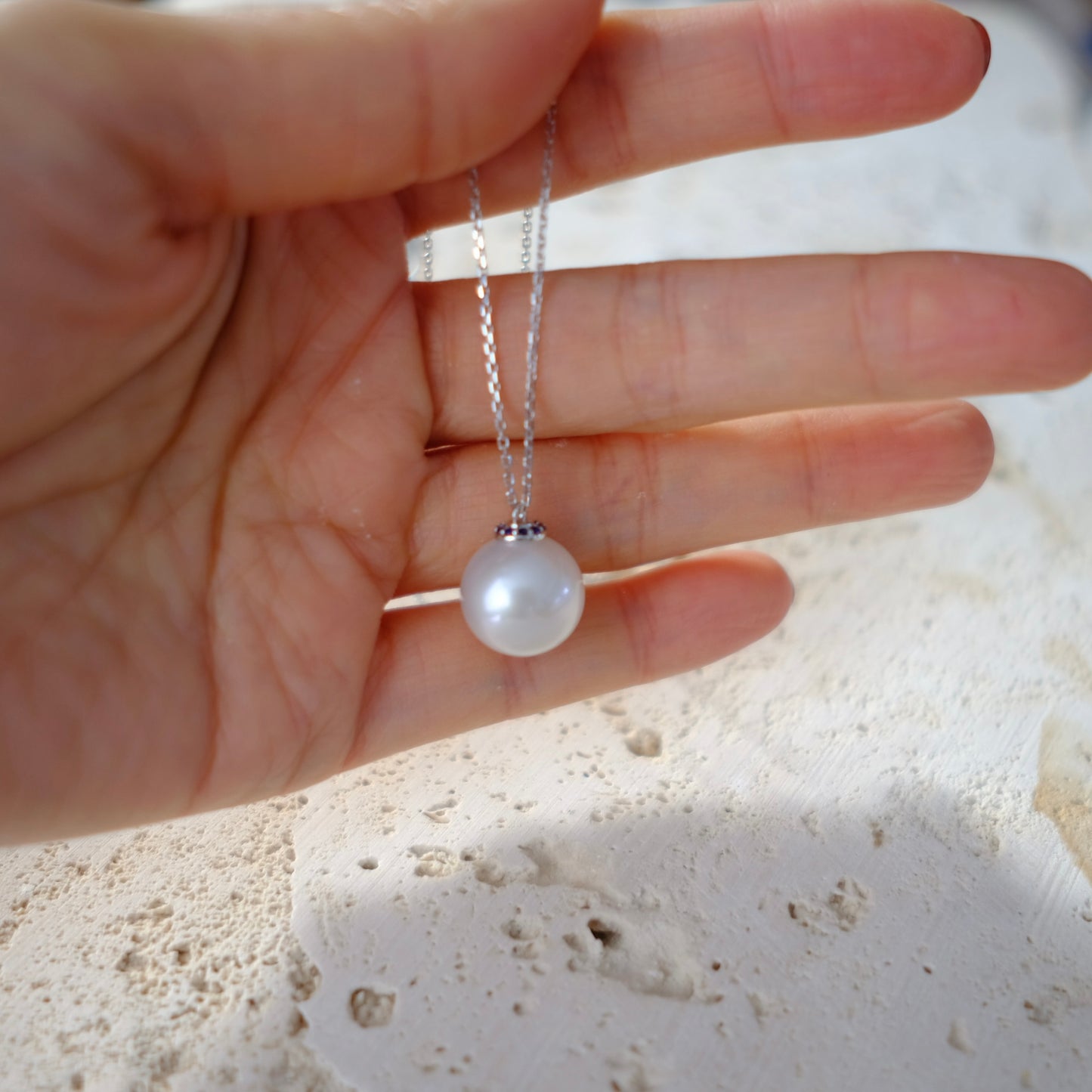 White South Sea Pearl Pendant, Round 13mm, AU750 Diamond 0.097ct