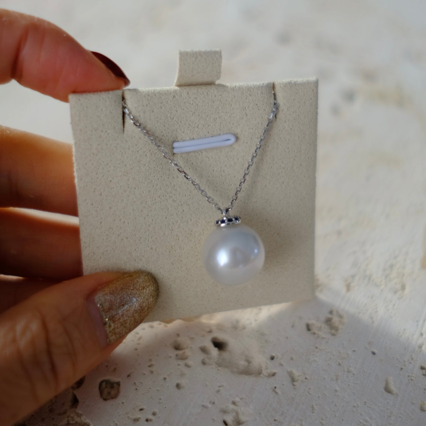 White South Sea Pearl Pendant, Round 13mm, AU750 Diamond 0.097ct