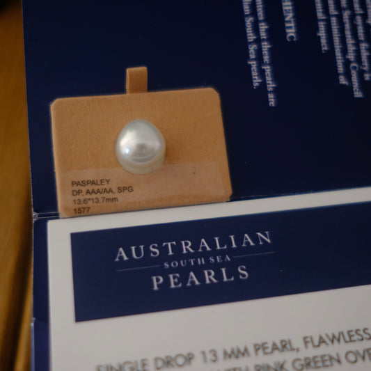 White South Sea Loose Pearl, Single Drop 13.6*13.7mm, PASPALEY