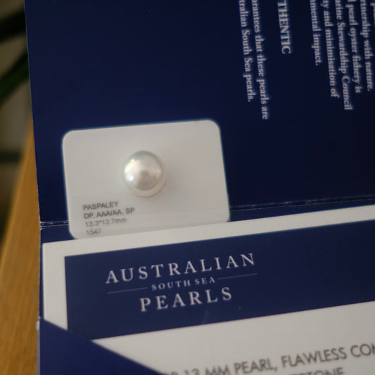 White South Sea Loose Pearl, Single Drop 13.3*13.7mm, PASPALEY