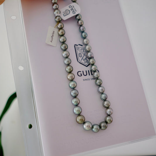 Tahitian Platinum Gray Necklace, 8.2-11.4mm, Pearl Necklace, GUILD Certificate #4190
