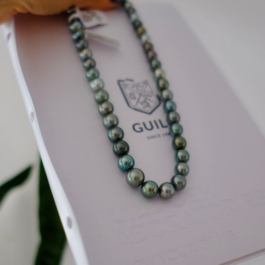 Tahitian Peacook Necklace, 7.9-10.8mm, Pearl Necklace, GUILD Certificate #7721