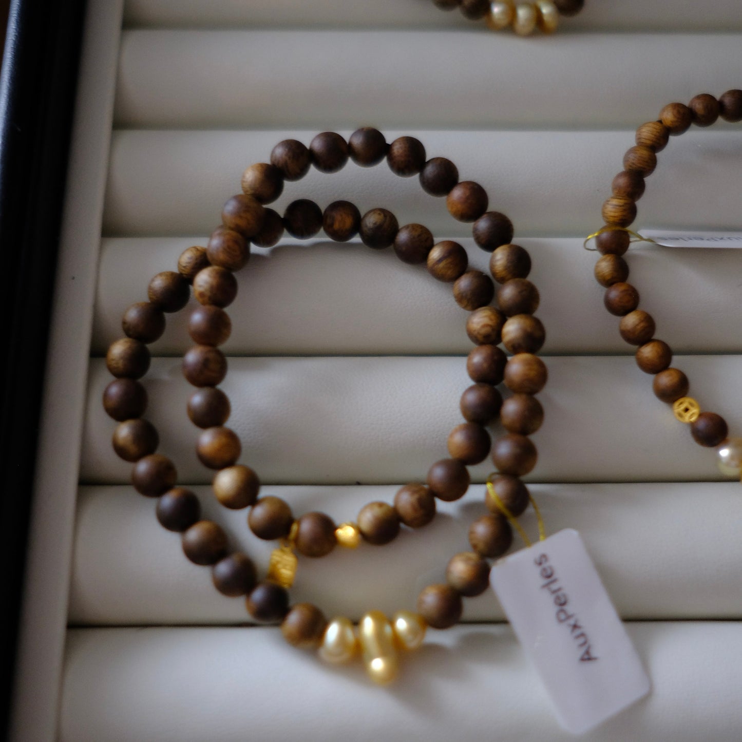 Golden South Sea Pearl Bracelet, Keshi, Qinan Agarwood 5mm, AU999,