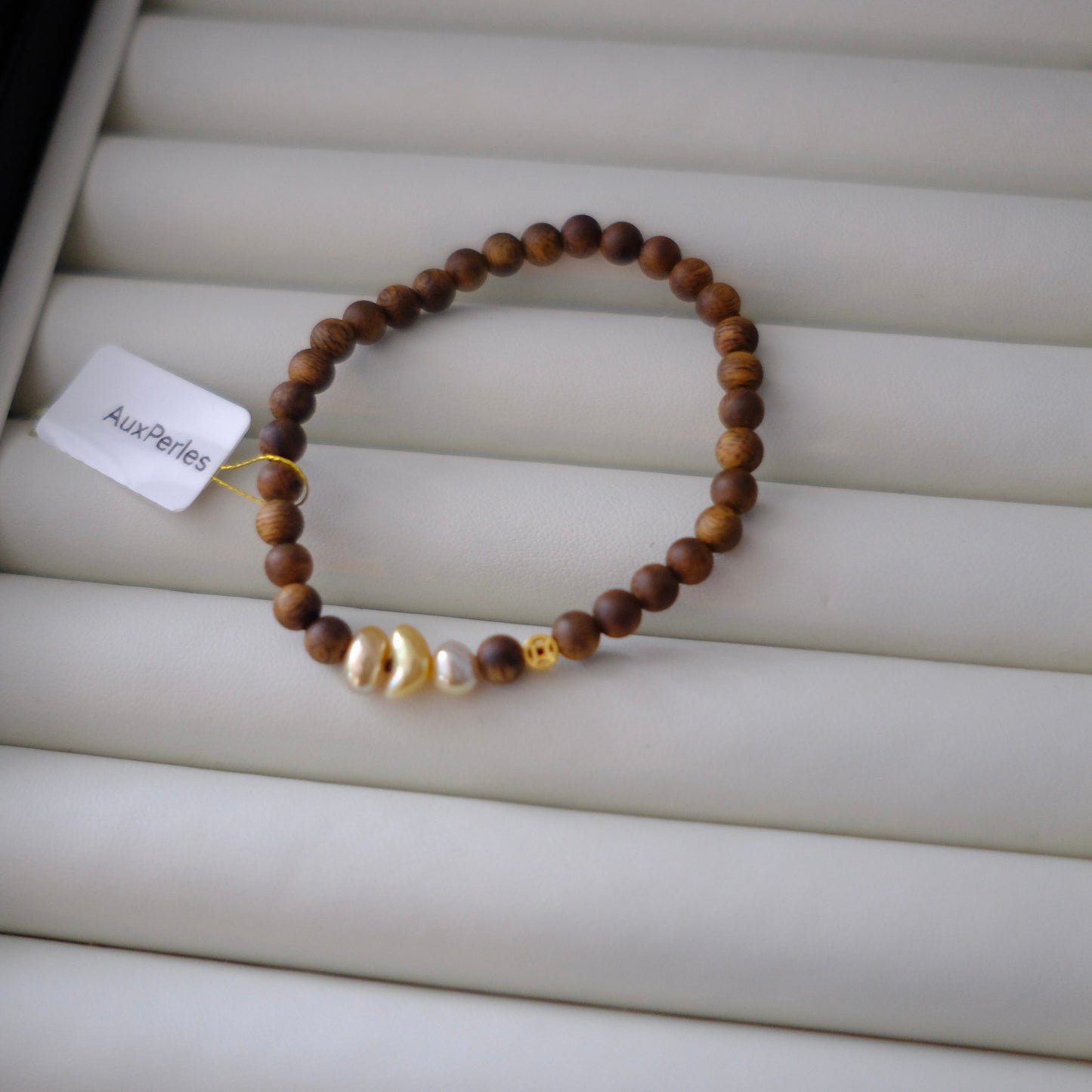Golden South Sea Pearl Bracelet, Keshi, Qinan Agarwood 5mm, AU999