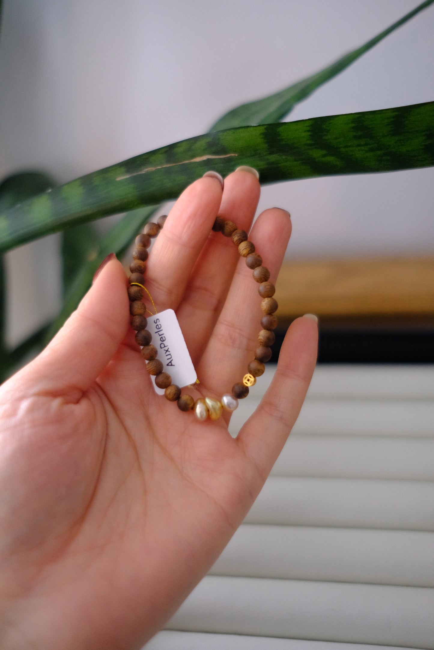 Golden South Sea Pearl Bracelet, Keshi, Qinan Agarwood 5mm, AU999