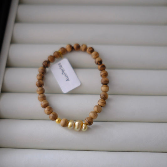 Golden South Sea Pearl Bracelet, Keshi, Daragan Agarwood 6mm, AU999
