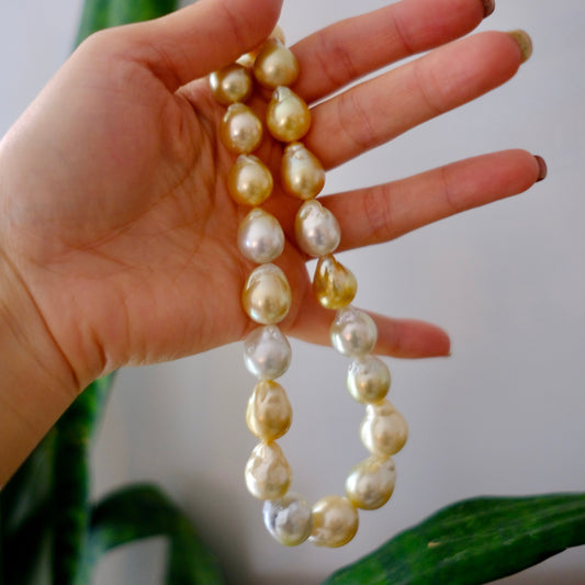 Golden South Sea Pearl Necklace, Baroque, 11.1-14.6mm