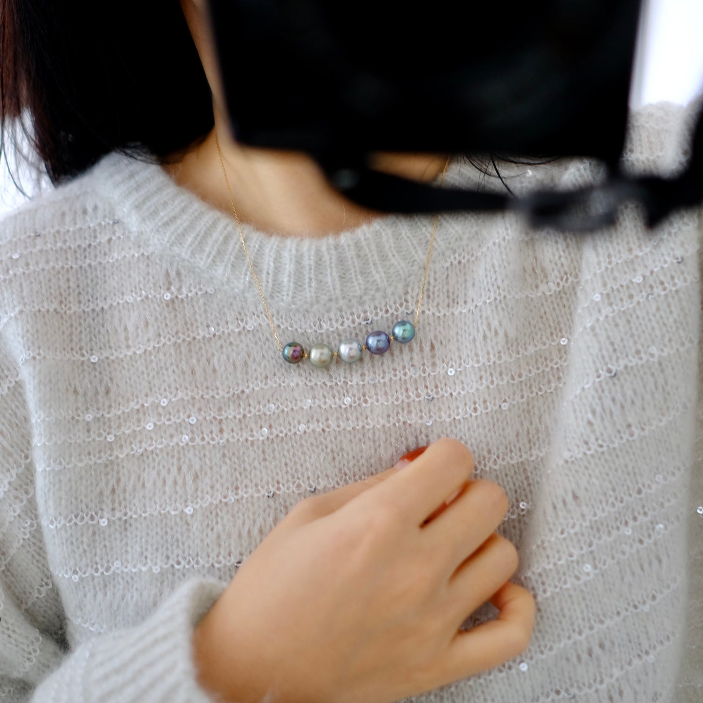 Tahitian Pearl 18K Balance Necklace, 9-11mm