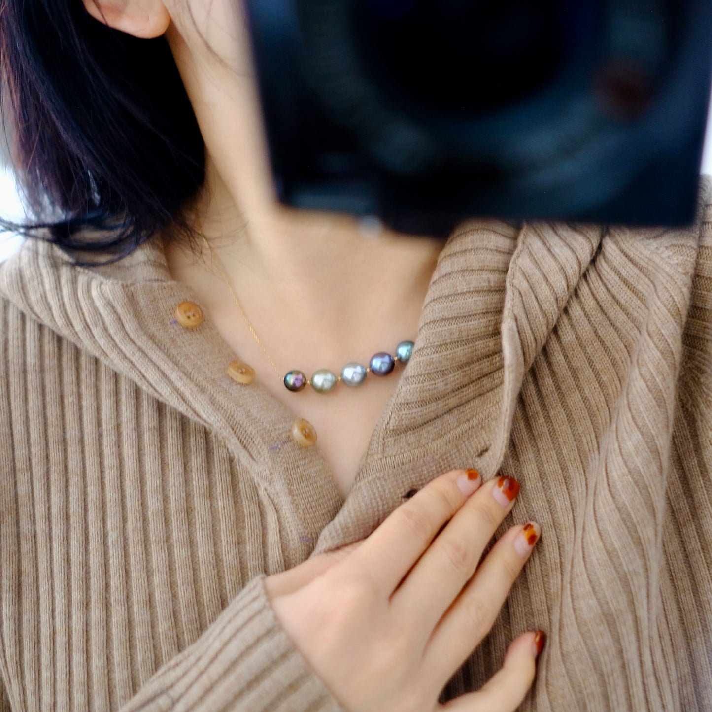 Tahitian Pearl 18K Balance Necklace, 9-11mm