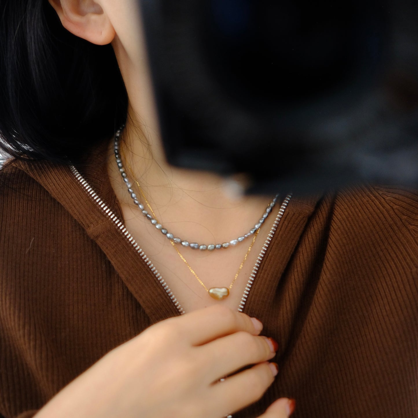 Tahitian Keshi Necklace, 3-4mm