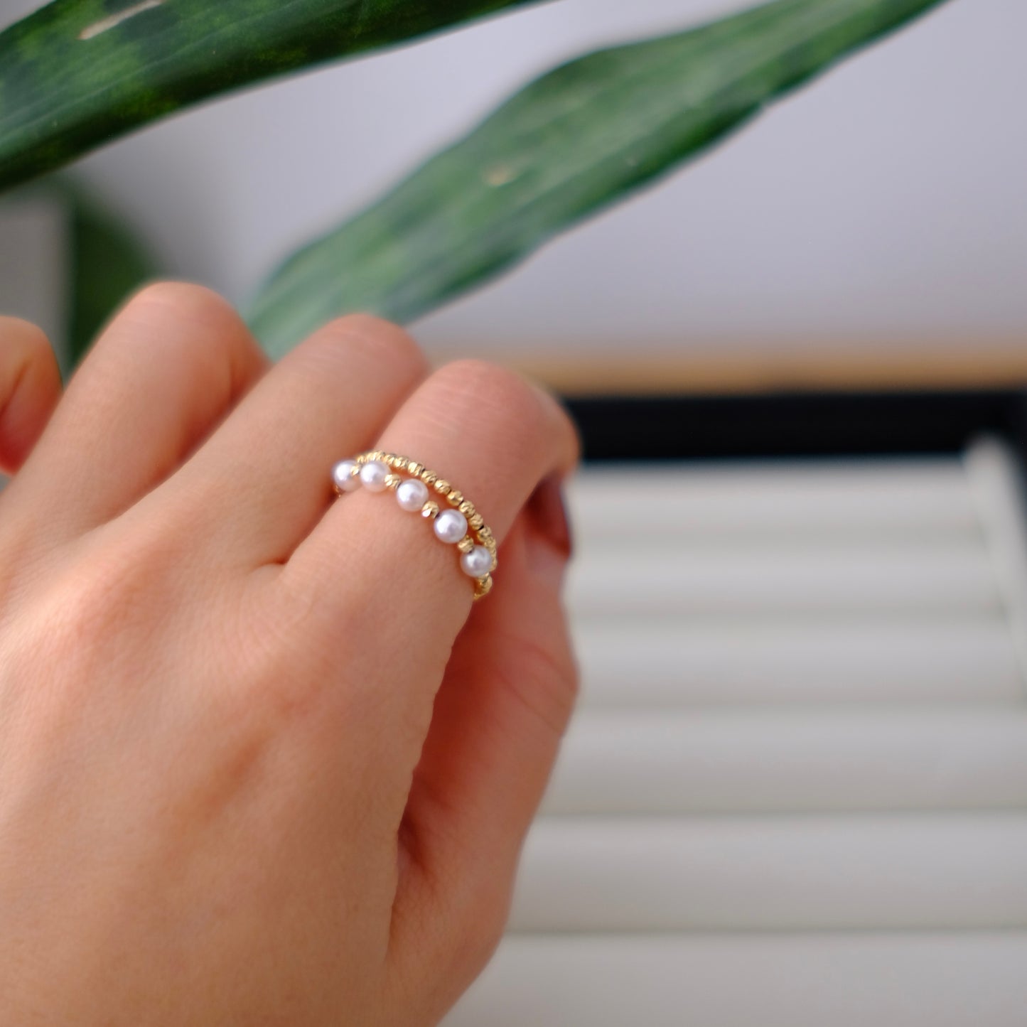 Akoya, 3.5-4mm, Elastic Pearl Ring, AU750