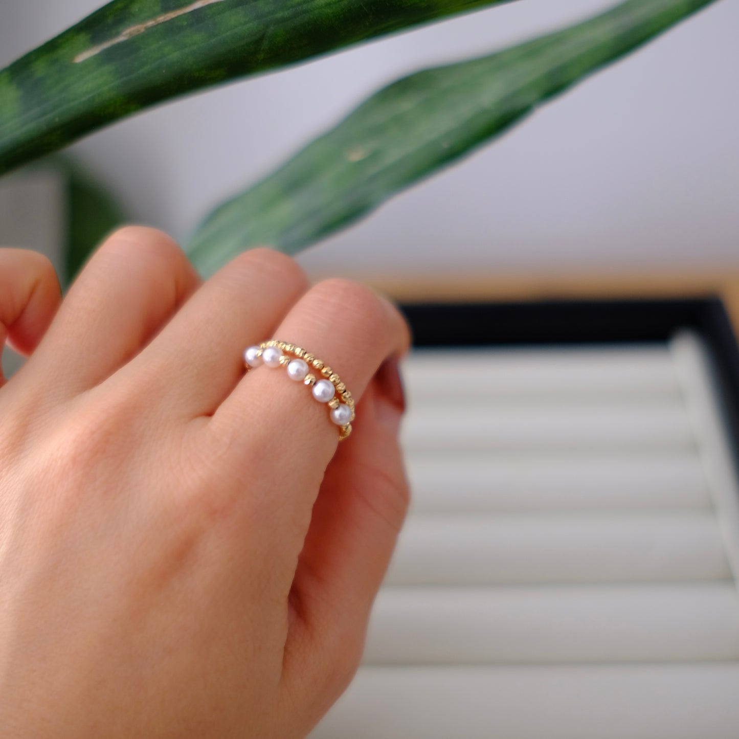 Akoya, 3.5-4mm, Elastic Pearl Ring, AU750