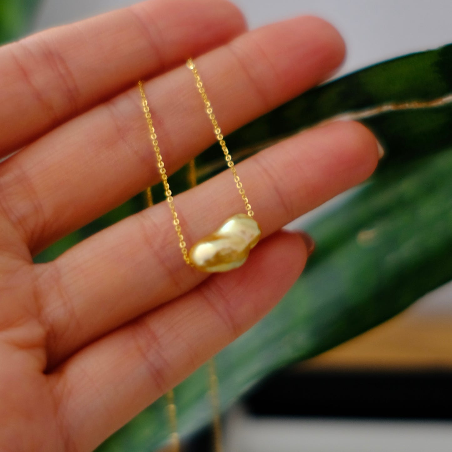 Golden South Sea Pearl 18K Balance Necklace, Keshi, 8-13.7mm