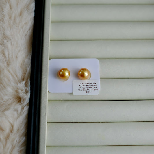 Golden South Sea Pair, Loose Pearl, Near Round, Rich Gold, 11.3*11.6/11.1*11.5mm