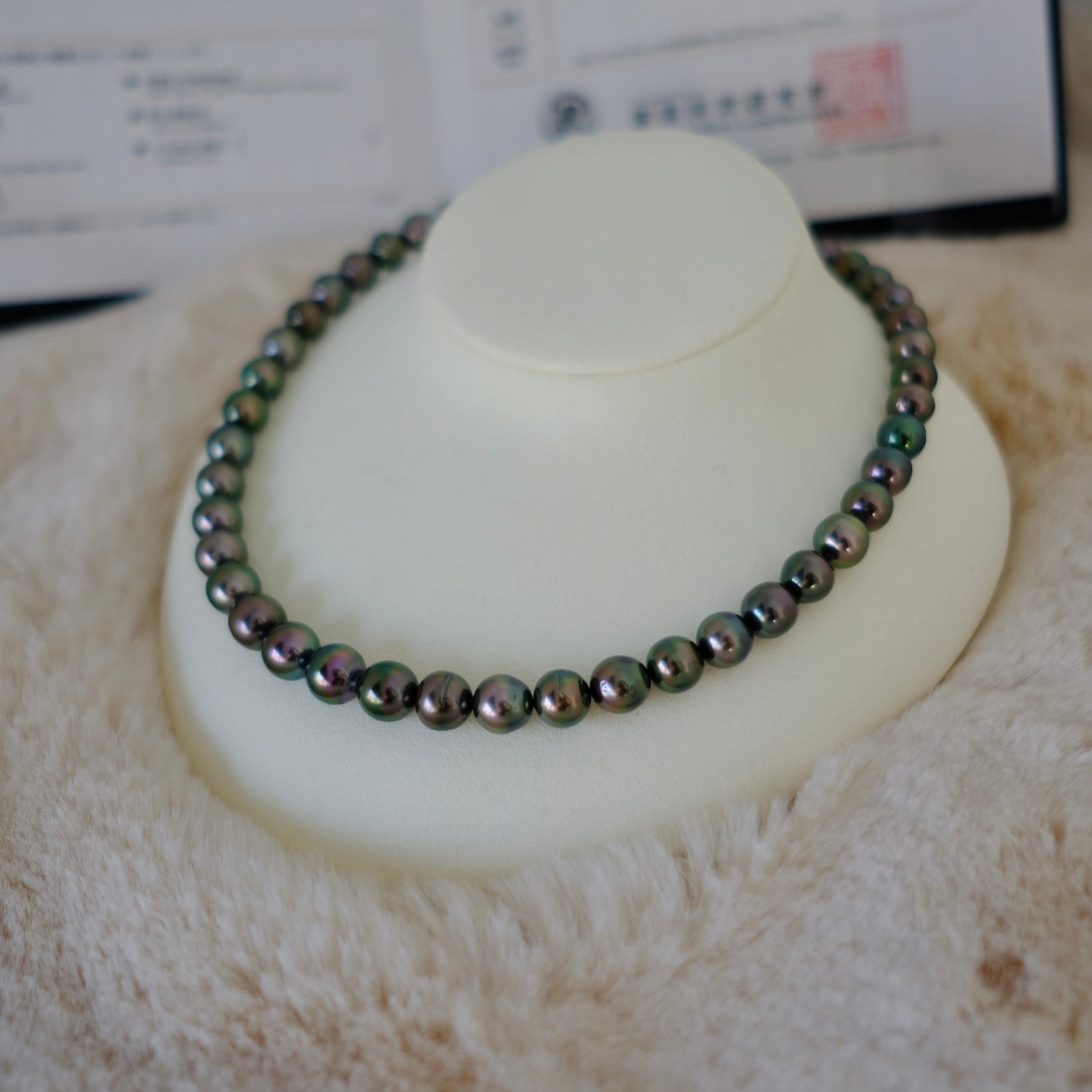 Tahitian Platinum Gray Necklace, 8.1-10.3mm, Pearl Necklace, Pearl Science Laboratory