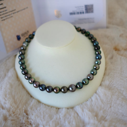 Tahitian Platinum Gray Necklace, 9.1-12.1mm, Pearl Necklace, GUILD Certificate