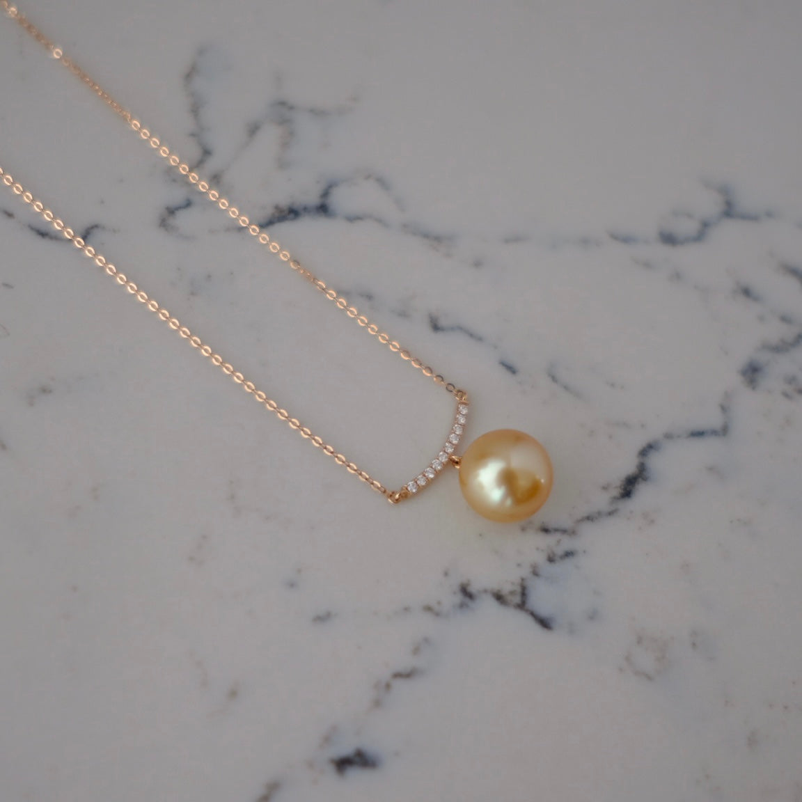 Golden South Sea Pearl, 18K Diamond Necklace, 11.7mm