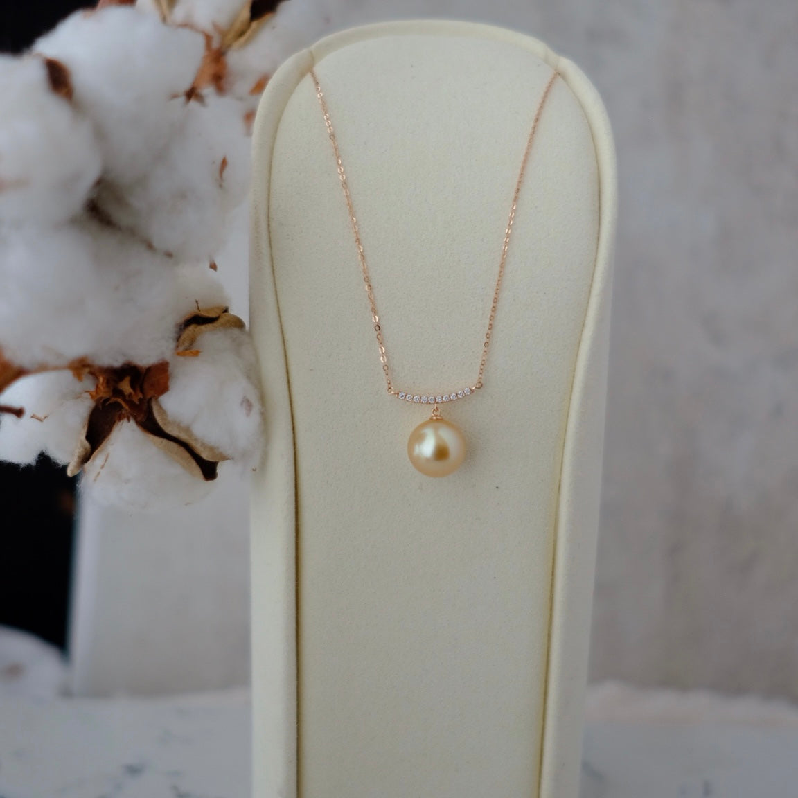 Golden South Sea Pearl, 18K Diamond Necklace, 11.7mm
