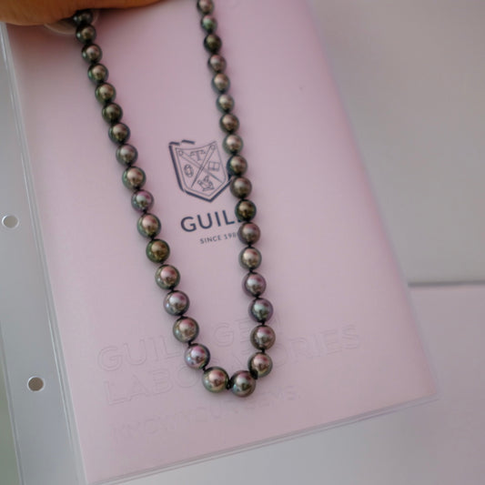 Tahitian Peacock Necklace, 8.6-10.7mm, Pearl Necklace, GUILD Certificate