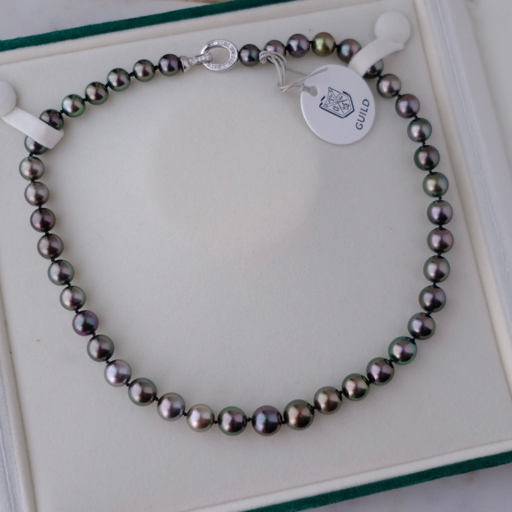 Tahitian Peacock Necklace, 8.3-10.9mm, Pearl Necklace, GUILD Certificate