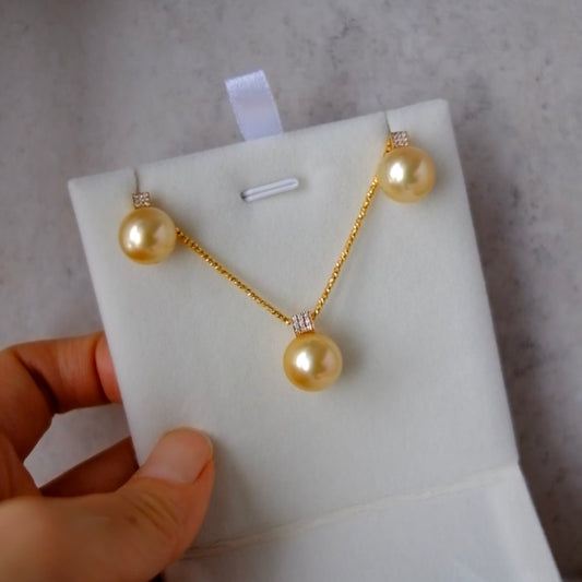 Golden South Sea Pearl, 18K Diamond Set, 11.7mm/12.3mm