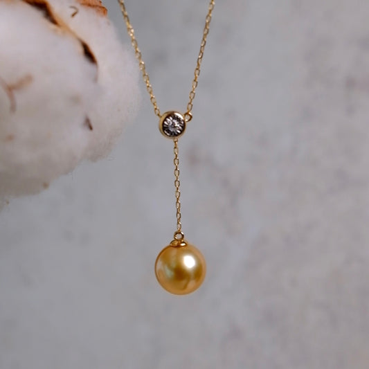 Golden South Sea Pearl, 18K Diamond Necklace, 10.6mm