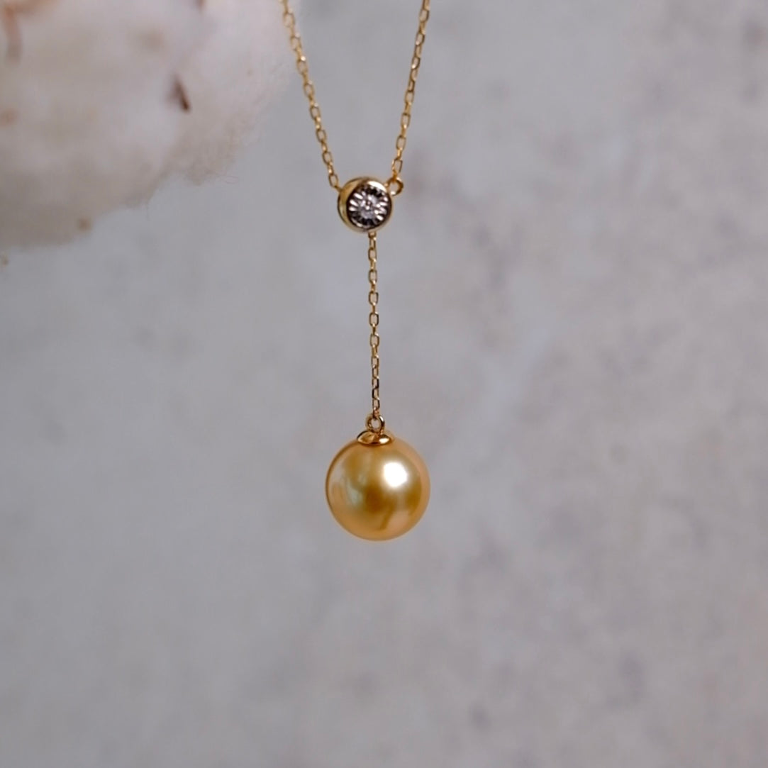 Golden South Sea Pearl, 18K Diamond Necklace, 10.6mm