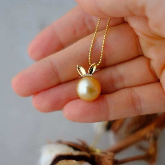 Golden South Sea Pearl, 18K Diamond Pendant, 12mm